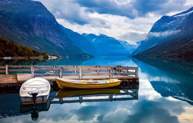 Beautiful Nature Norway natural landscape. lovatnet lake. clipart