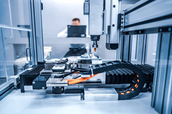 Cnc Laser Skärning Metall Modern Industriteknik Ett Litet Skärpedjup Varning — Stockfoto