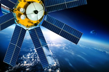 Uzay uydusu dünyanın yörüngesinde. Bu görüntünün elementleri NASA tarafından desteklenmektedir.