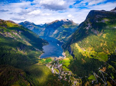 Geiranger fjord, Beautiful Nature Norway. It is a 15-kilometre (9.3 mi) long branch off of the Sunnylvsfjorden, which is a branch off of the Storfjorden (Great Fjord). clipart