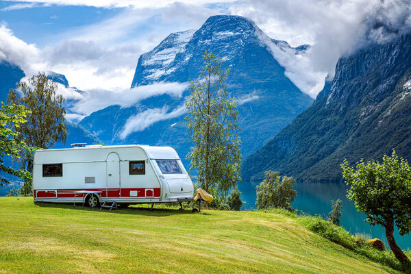 Family vacation travel RV, holiday trip in motorhome