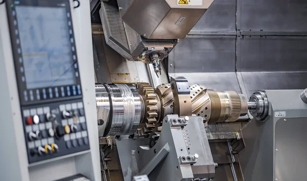 Metalworking CNC lathe milling machine. Cutting metal modern pro — Stock Photo, Image