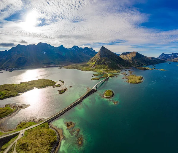 Fredvang hidak Panoráma Lofoten szigetek — Stock Fotó