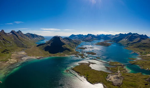 Fredvang hidak Panoráma Lofoten szigetek — Stock Fotó
