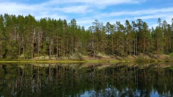 Вид з повітря на озеро і ліс у Фінляндії. Чудова природа Фінляндії. — стокове відео