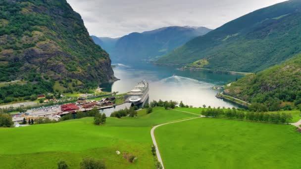 Aurlandsfjord Città Flam All Alba Bella Natura Norvegia Paesaggio Naturale — Video Stock