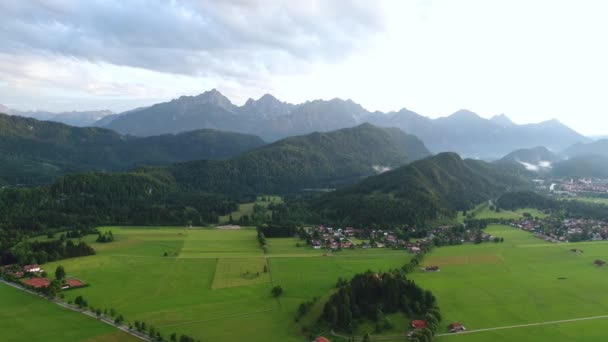 Forggensee Schwangau Dan Panorama Almanya Bavyera Hava Fpv Uçuşları — Stok video