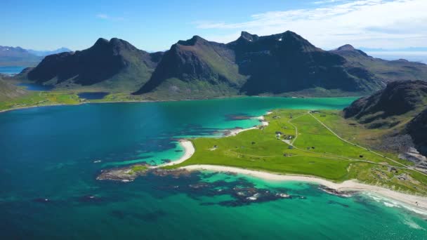 Beach Lofoten Adaları Norveç Nordland Eyaletinde Yer Alan Bir Takımadalardır — Stok video