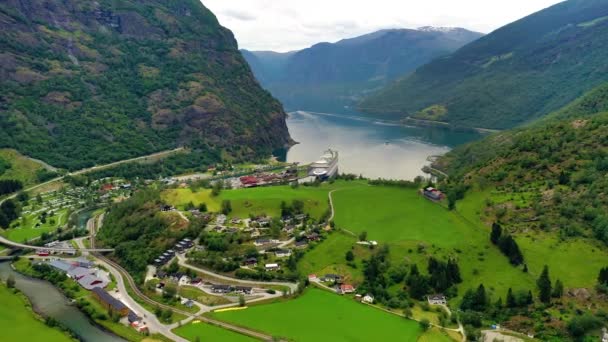 Aurlandsfjord Città Flam All Alba Bella Natura Norvegia Paesaggio Naturale — Video Stock