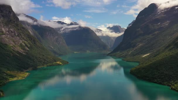 Prachtige Natuur Noorwegen Natuurlijk Landschap Lovatnet Meer — Stockvideo