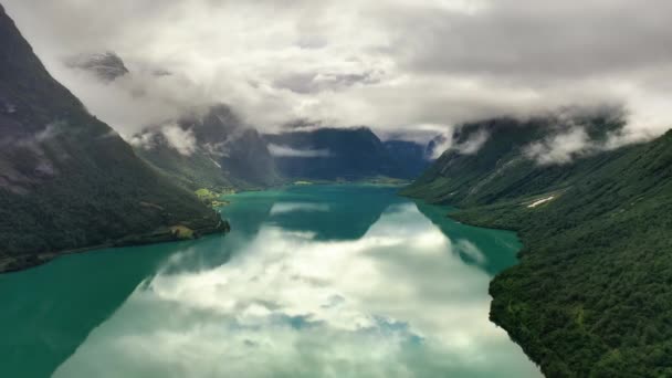 Красива Природа Норвегія Природний Ландшафт Озеро — стокове відео