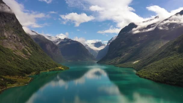 Bela Natureza Noruega Paisagem Natural Lovatnet Lago — Vídeo de Stock