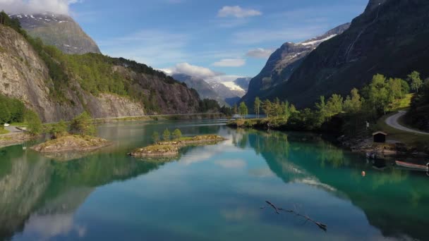 Piękna Przyroda Norwegia Naturalny Krajobraz Jezioro Lovatnet — Wideo stockowe