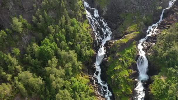 Latefossen Ett Mest Besökta Vattenfallen Norge Och Ligger Nära Skare — Stockvideo