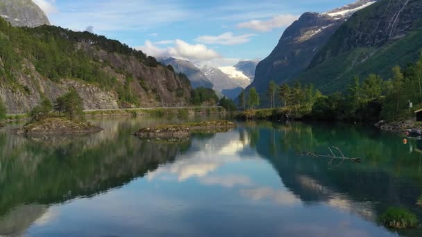 Prachtige Natuur Noorwegen Natuurlijk Landschap Lovatnet Meer — Stockvideo