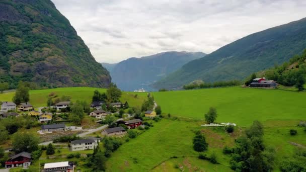 Aurlandsfjord Città Flam All Alba Bella Natura Norvegia Paesaggio Naturale — Video Stock