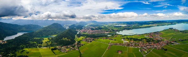 Panorama Del Atardecer Aéreo Forggensee Schwangau Alemania Baviera — Foto de Stock