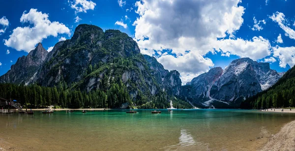 Lago Los Braies Dolomitas Italia Alpes — Foto de Stock