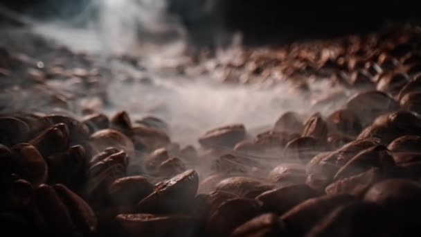Aproape Semințe Cafea Boabele Cafea Parfumate Sunt Fumul Prăjit Provine — Videoclip de stoc