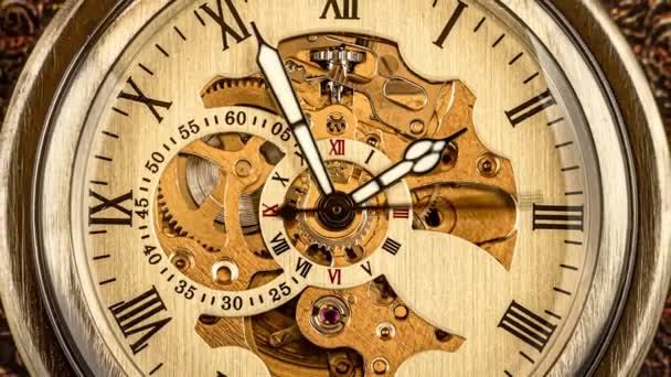 Antieke Wijzerplaat Close Vintage Zakhorloge — Stockvideo