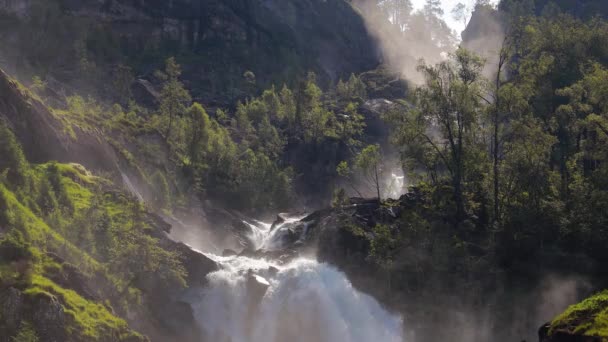 Latefossen Una Las Cascadas Más Visitadas Noruega Encuentra Cerca Skare — Vídeo de stock