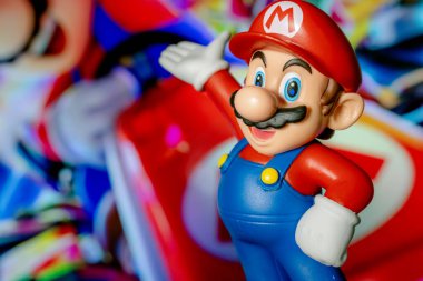 MOSCOW, RUSSIA - 22 Ağustos 2020: Super Mario Bros figür karakteristiği. uper Mario, Nintendo tarafından oluşturulan bir Japon platform video oyunu serisidir..