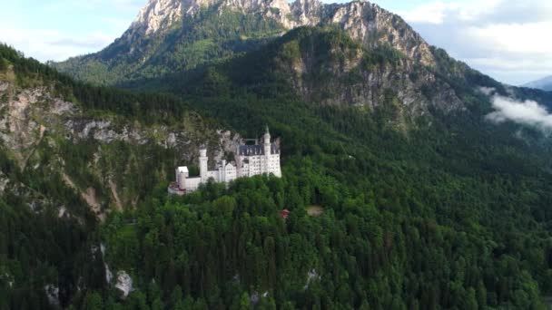 Neuschwanstein Castle Bavarian Alps Germany Aerial Fpv Drone Flights — Stock Video