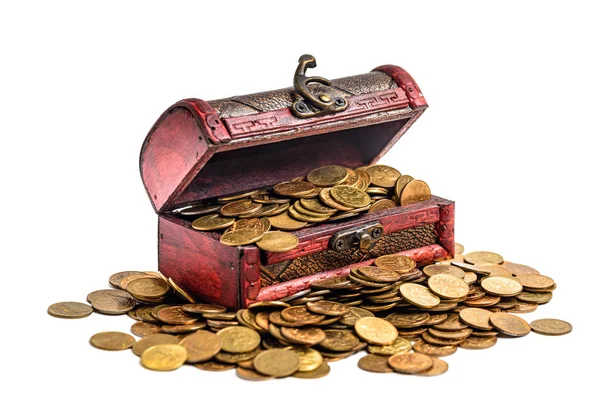 Treasure Chest Golden Coins Isolated White Work Path — Stock Photo, Image