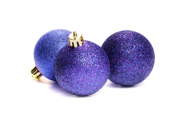 Blue Christmas Balls Ornamenten Geïsoleerd Een Witte Achtergrond — Stockfoto