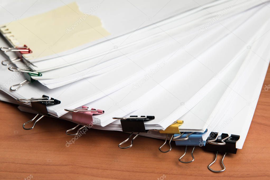 paper documents with color metal clips