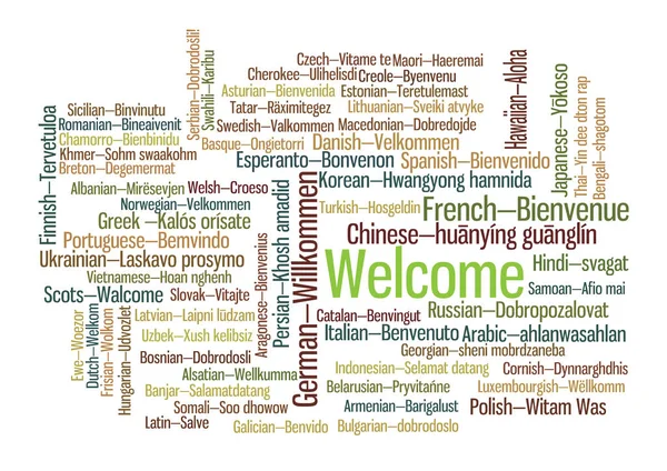 Word Tag Cloud, mostra equivalenti di 'Welcome' — Vettoriale Stock