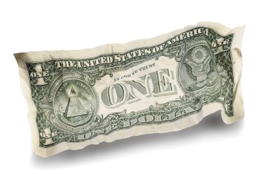 beyaz üzerinde izole kırışık dolar 