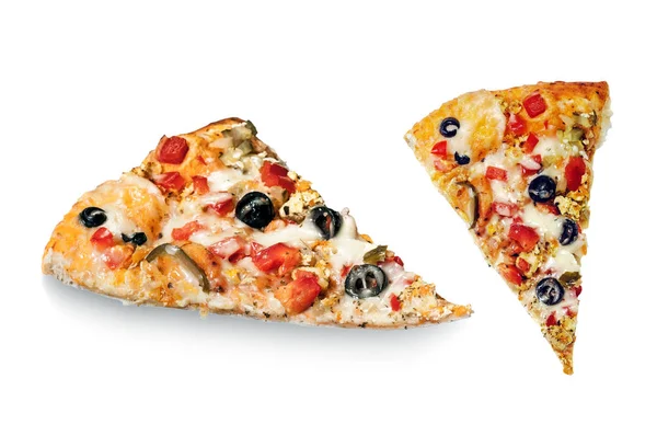 Pieces of pizza top and side view isolated — Stock Photo, Image