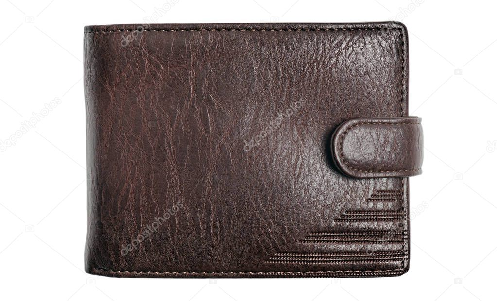 Brown natural leather wallet isolated 