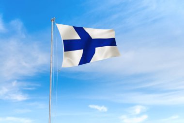 Mavi gökyüzü arka plan üzerinde Finlandiya bayrağı