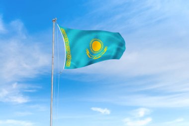 Mavi gökyüzü arka plan üzerinde Kazakistan bayrağı