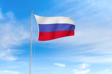 Mavi gökyüzü arka plan üzerinde Rusya bayrağı
