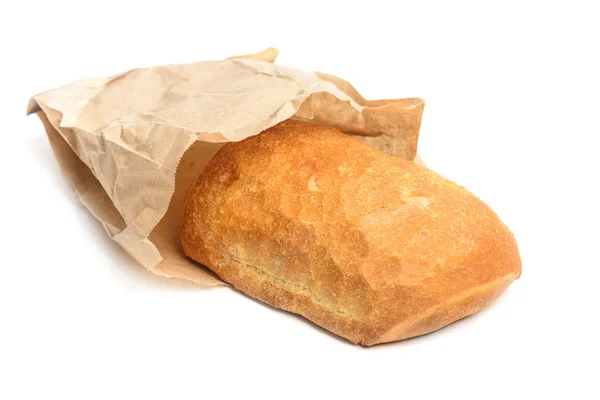 Pão ciabatta embrulhado em papel, isolado sobre branco — Fotografia de Stock