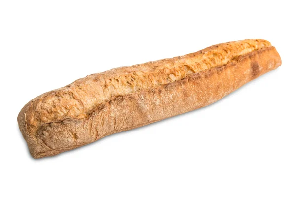 Hand made fresh baked baguette isolated on white background with — Stock Photo, Image