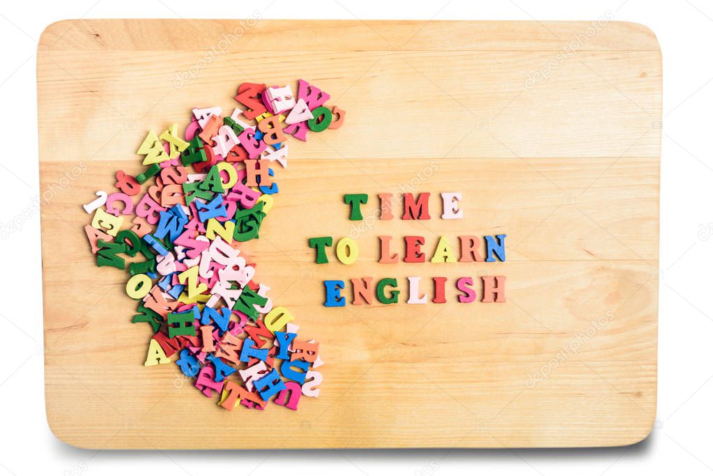 Learn English words composed from colorful abc alphabet block wo