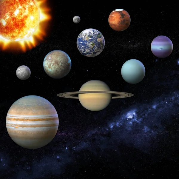 Solar system planets, sun and stars — Stock Photo, Image