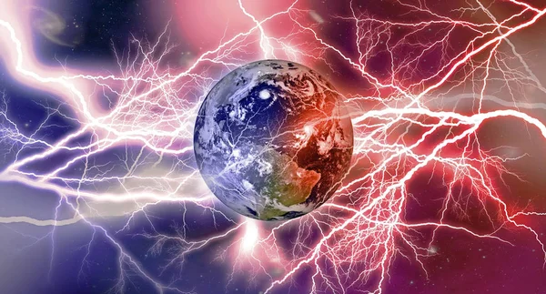 Blitzschlag auf der Erde, Feuer und Eis, Nord- und Südmagne — Stockfoto