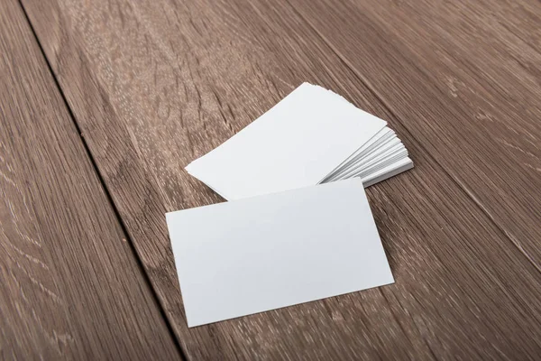 Business card mockup on wooden table — Stock Photo, Image