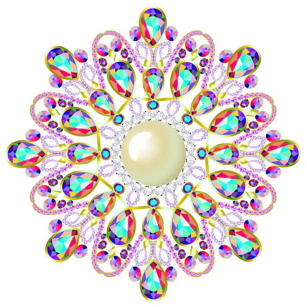 Mandala Broş Mücevherleri Tasarım Elementi Geometrik Vintage Süslemeli Arkaplan — Stok Vektör