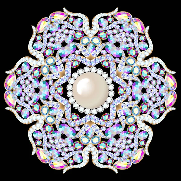 Joyas Broche Mandala Elemento Diseño Fondo Ornamental Vintage Geométrico — Archivo Imágenes Vectoriales