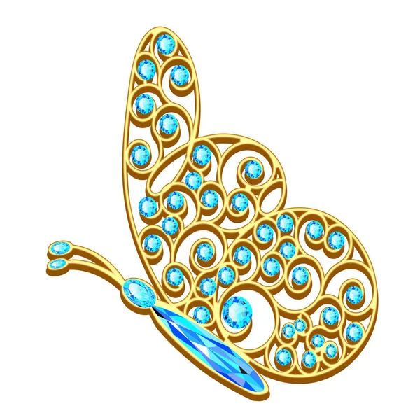 Šperky Gold Butterfly Drahokamy Krásná Dekorace Izolovaný Objekt — Stockový vektor