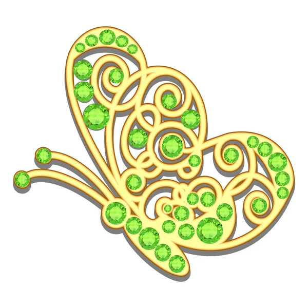 Mücevher Takı Altın Kelebek Güzel Dekorasyon Yalıtılmış Nesne — Stok Vektör