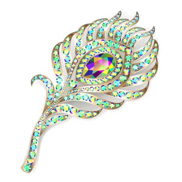Illustration Brosch Smycken Påfågelsfjäder Med Pärlor — Stock vektor