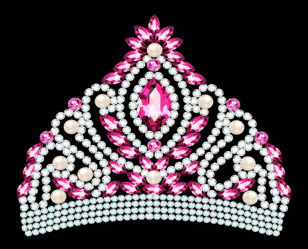 Illust Diadema Hermosa Corona Tiara Hembra Con Perlas Piedras Preciosas — Vector de stock