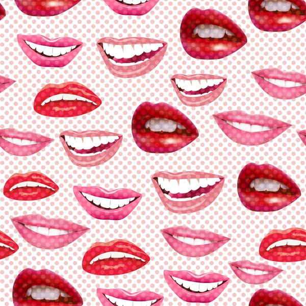 Darstellung Des Nahtlosen Hintergrunds Lachender Weiblicher Lippen — Stockvektor